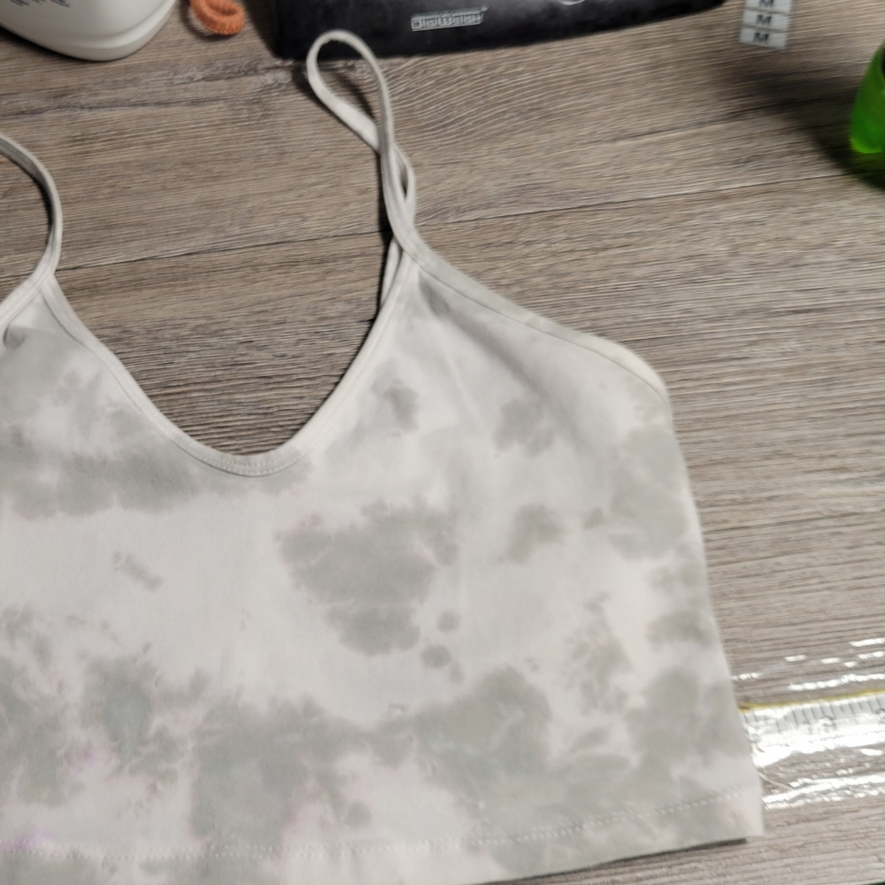 Zara Gray & White Tie Dye Crop Tank Women's Size Medium